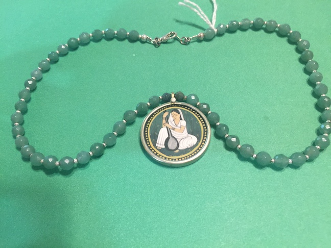 Jade necklace and hand painted Sarasvati pendant | Pondicherry Yoga Arts
